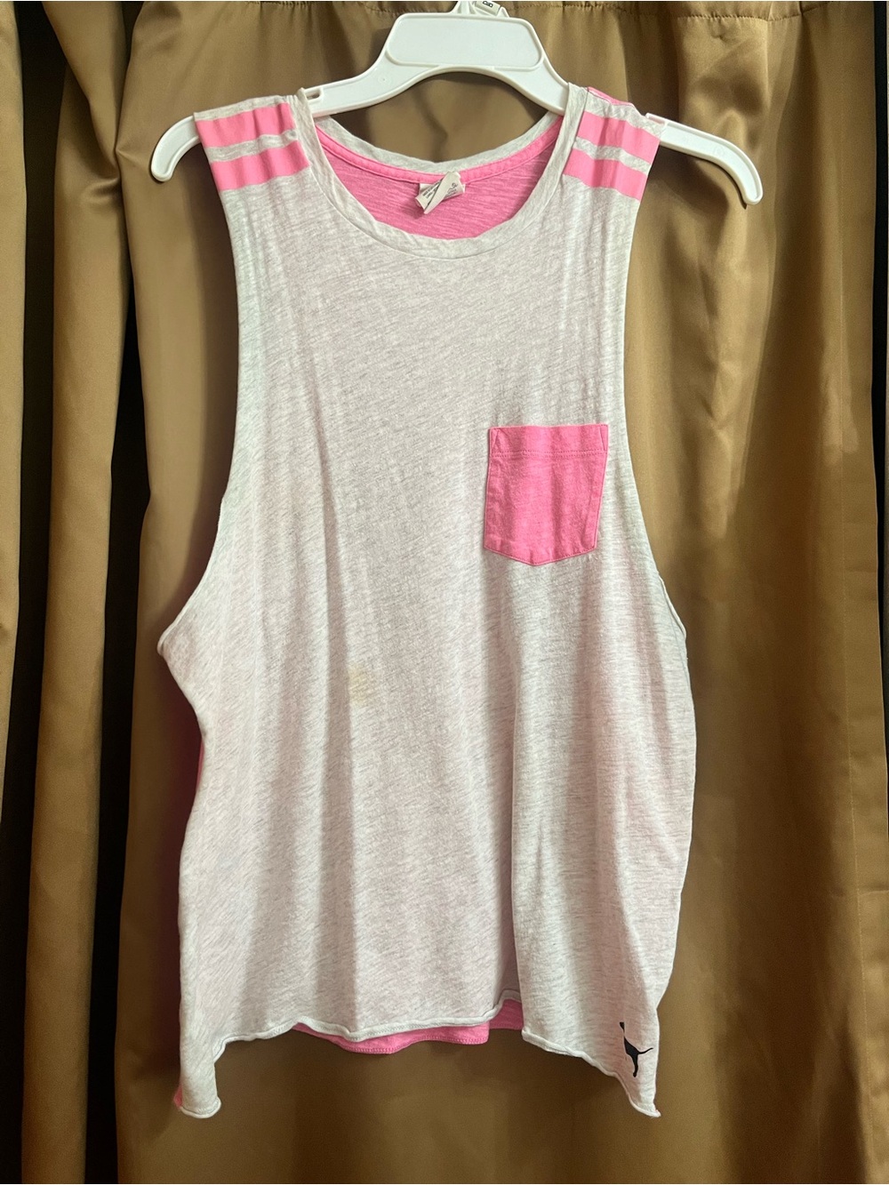 PINK Victoria's Secret White Tank with Bright Pink Pocket & Shoulder Stripes
